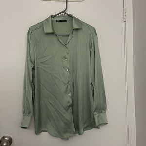 ZARA Satin green blouse in size s great condition